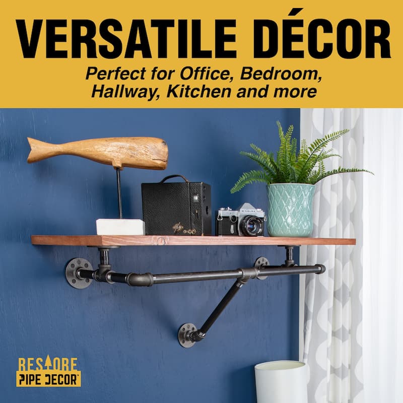 PIPE DECOR 36" Wall Mounted Clothing Rack with Wood Shelf and Industrial Steel Pipe