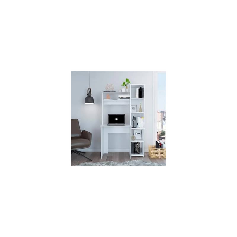 Yerevan Computer Desk - White Workstation with Storage Cabinet