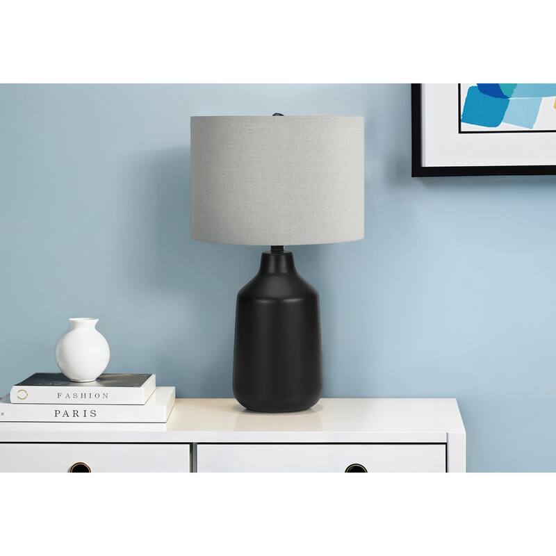Concrete Table Lamp with Linen Shade 3 Way Switch Contemporary Design - Black