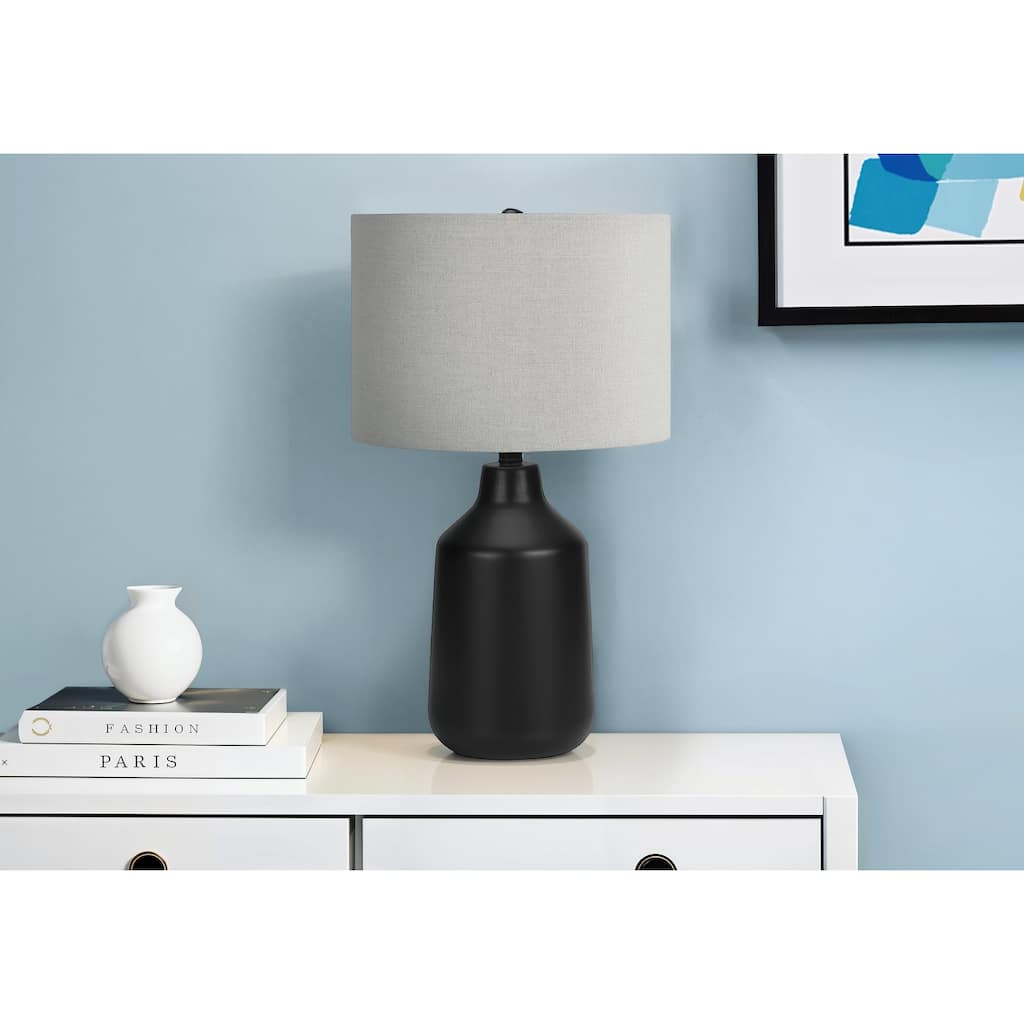 Lighting, 24"h, Table Lamp, Black Concrete, Grey Shade, Contemporary
