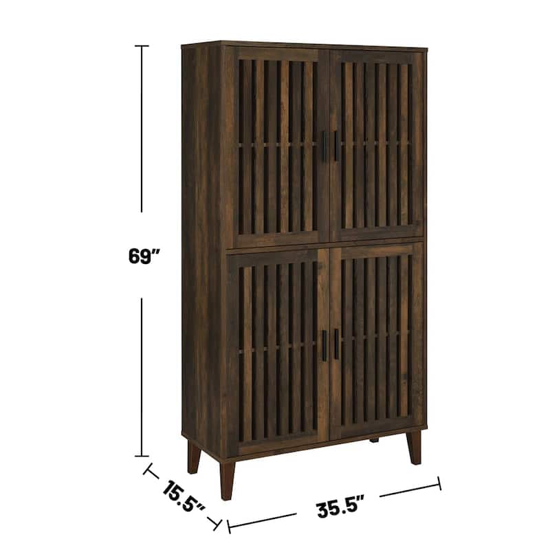 4 Doors Wooden Tall Accent Cabinet in Dark Pine
