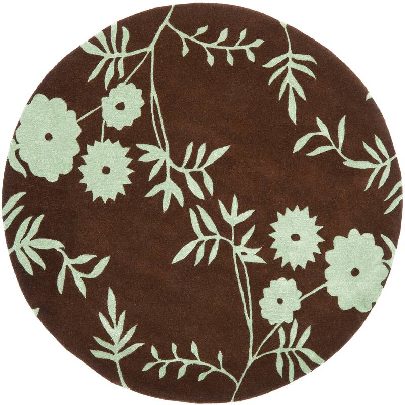 SAFAVIEH Handmade Soho Chelsey Floral N.Z. Wool Rug - 6' Round - Brown/Teal