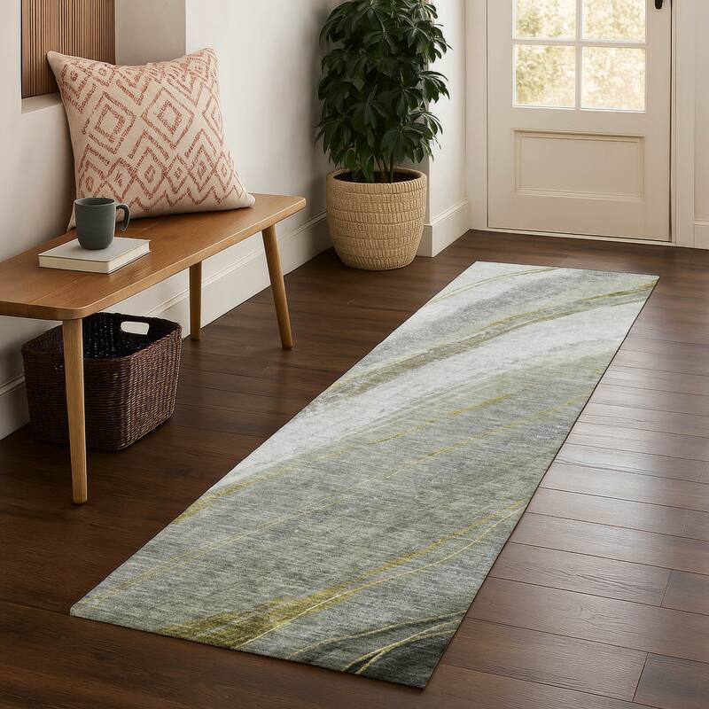 Premium Washable Super Soft Modern Motion Mayfield Rug - Aloe - 2'3" x 7'6"