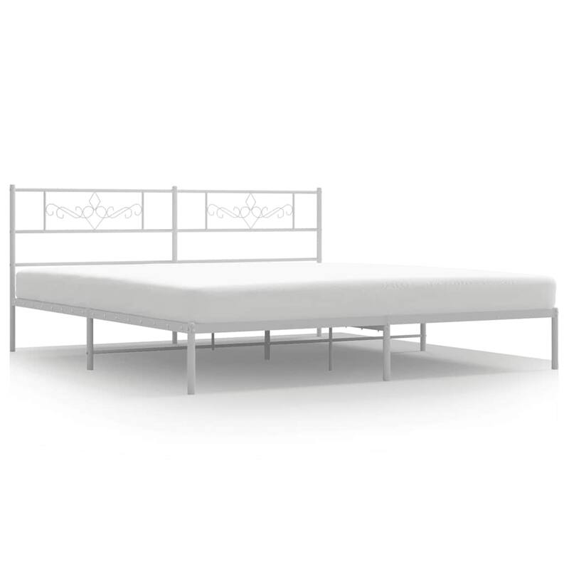 vidaXL 12 Inches White California King Metal Bed Frame No Mattress - 86.2" x 73.6" x 35.4"