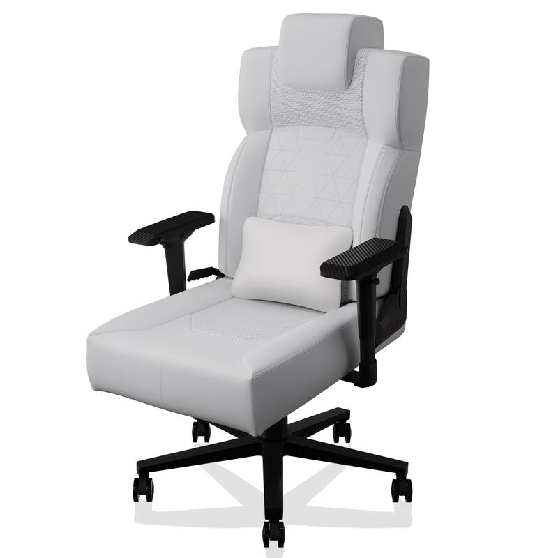 PU Leather Ergonomic Office Chair Gaming Chair with Lumbar Support Flip-Up Arms Headrest, for Adults, Women and Men, White