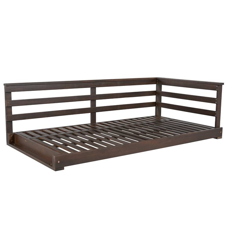 Patio Wooden Twin Size Swing Daybed Porch Swing Frame with 4pcs 96-inch Hemp Ropes for Backyard, Garden