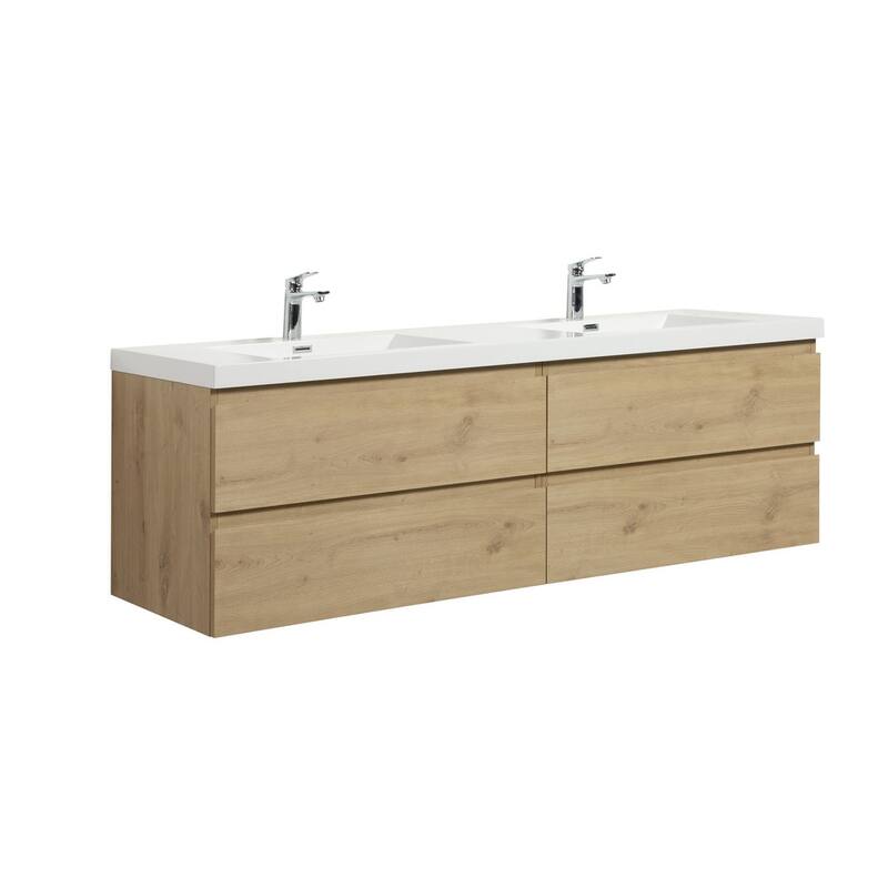 Alma-Pre 84 Inch Wall Mount Vanity with White Double Sink