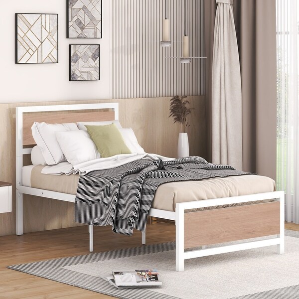 Twin Size Platform Bed Metal and Wood Bed Frame with Headboard and Footboard Bed Bath Beyond 41714306