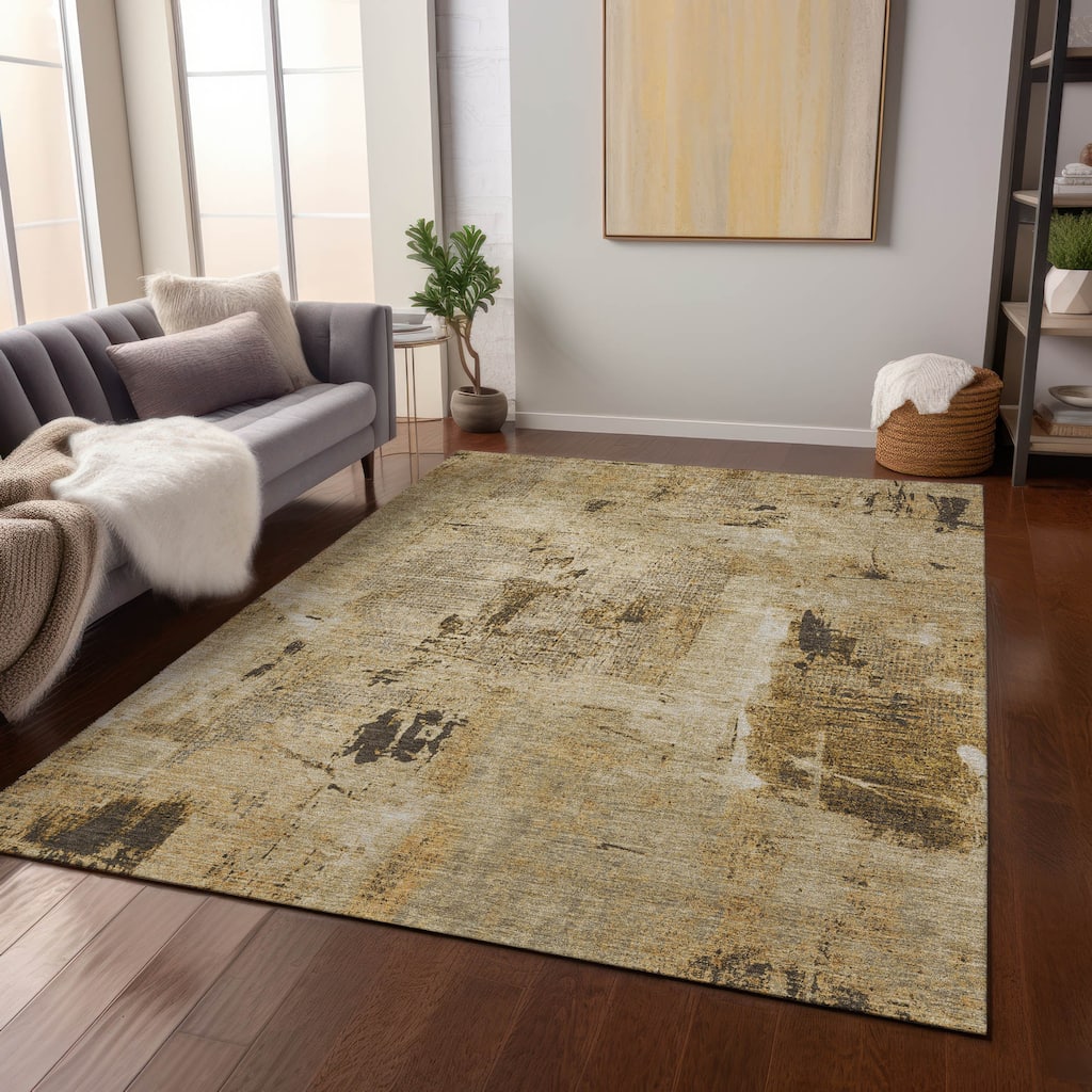 Machine Washable Indoor/ Outdoor Abstract Imprints Chantille Rug