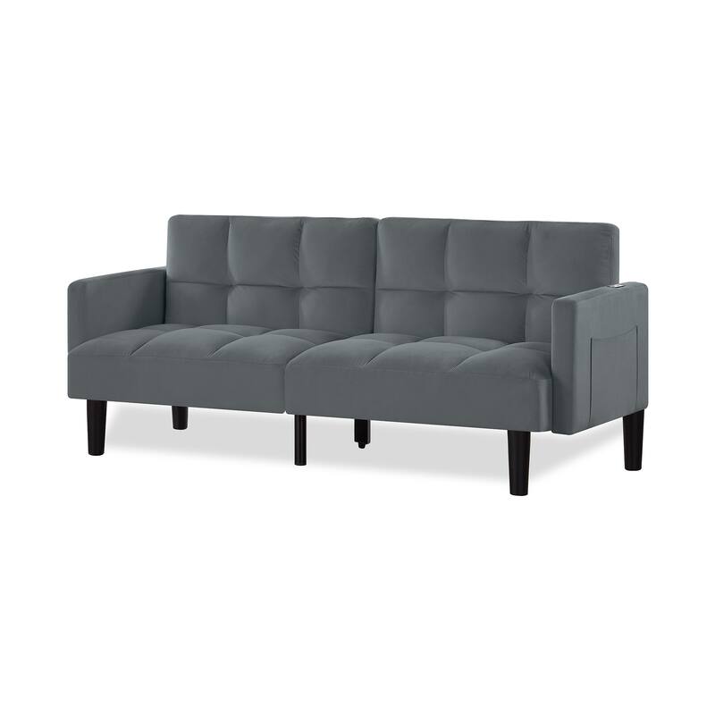 Roomfitters Velvet Futon Couch Convertible Folding Sofa Bed Tufted Couch for Apartment
