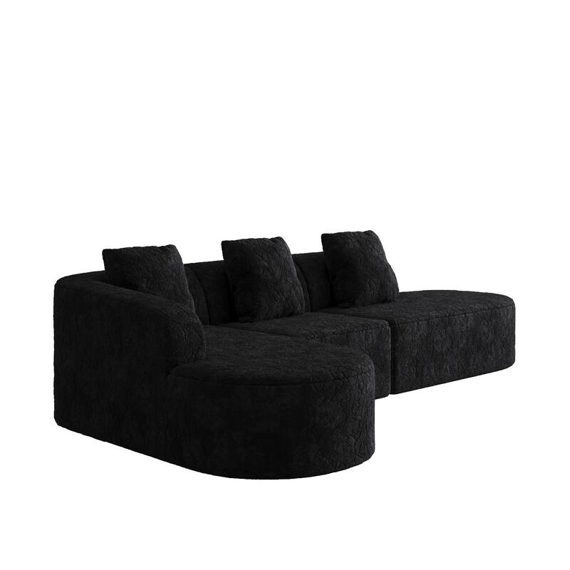 111.8-inch L-shaped curved modular sofa, modern design featuring lychee-textured long-pile polyester fabric, curved backrest