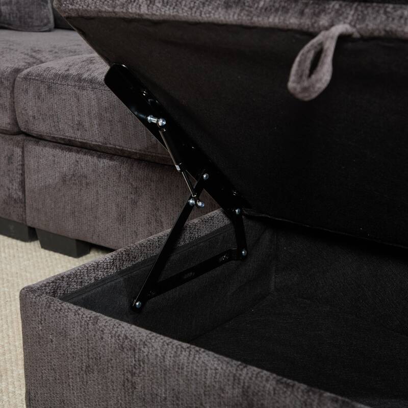 97" L-Shaped Chenille Sectional Sofa with Movable Storage Ottoman