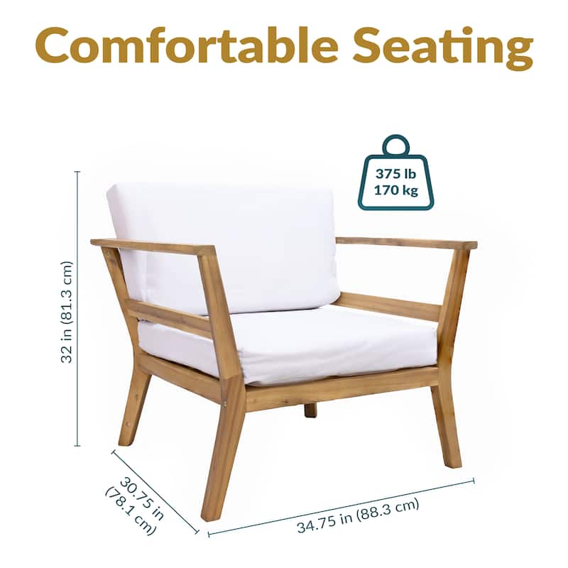 Sunnydaze Bodie Acacia Armchair with Cushions - Club Chair for Patio - Bone White Cushions