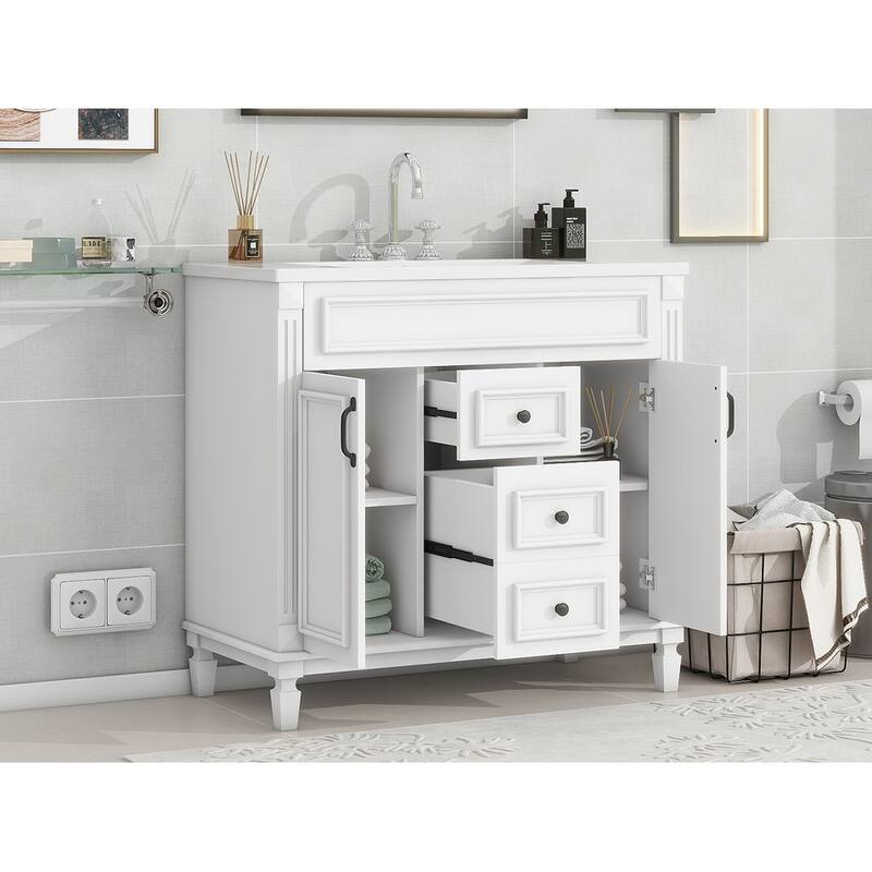 GDFStudio - Carrinford Modern Freestanding Bathroom Vanity with Ceramic Sink and 2 Soft Closing Doors & 2 Drawers