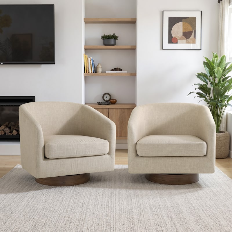 31.1'' W Barrel Swivel Accent Chair (Set of 2) - Light Brown-Linen
