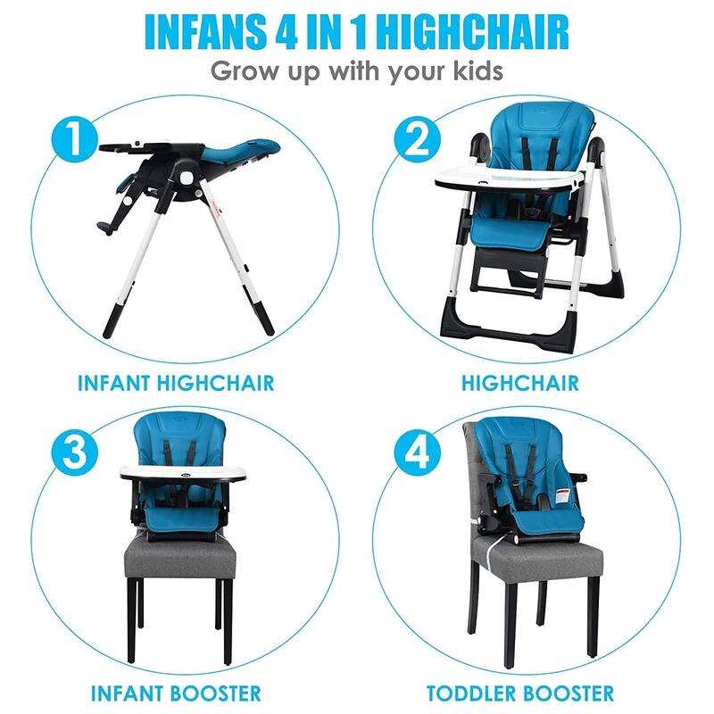 4 in 1 High Chair-Booster Seat with Adjustable Height and Recline - 21 x 28 x 41 inch (MAX)