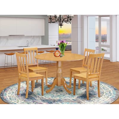 HomeStock 5-Piece Round Natural Oak Finish Solid Wood Top Dining table with 4 Chairs with Lattice Back