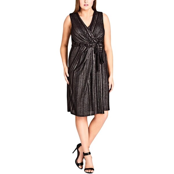 Shop City Chic Womens Plus Wrap Dress Metallic Knee-Length ...