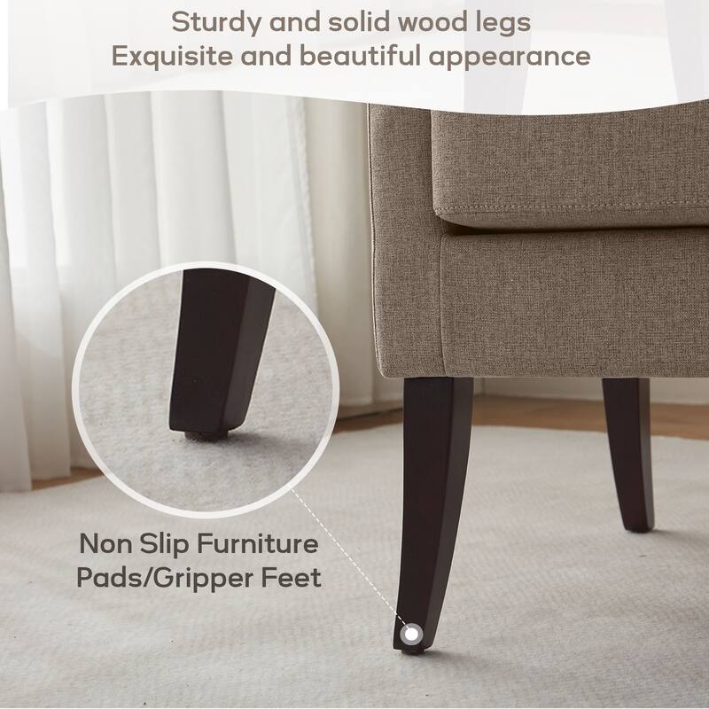 Upholstered Wingback Accent Chair with Wooden Legs and High Back, Modern Living Room Armchair