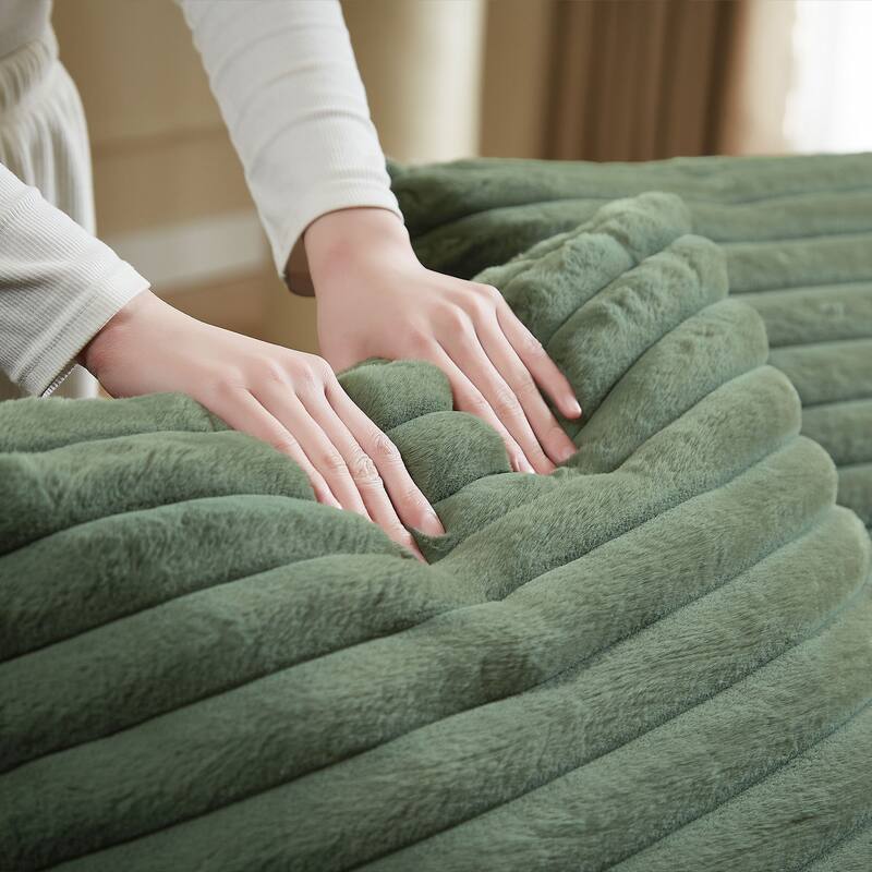 Modern Double Sleeper Sofa Comfortable Cloud Couch Soft Fluffy Corduroy Upholstery With Square Armrests Bedroom - Green