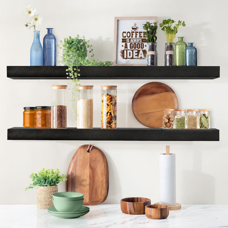 Solid Wood Floating Shelves for Wall - Long Wooden Wall-Mounted Shelves - 9” L X 35"W X 1.2” H
