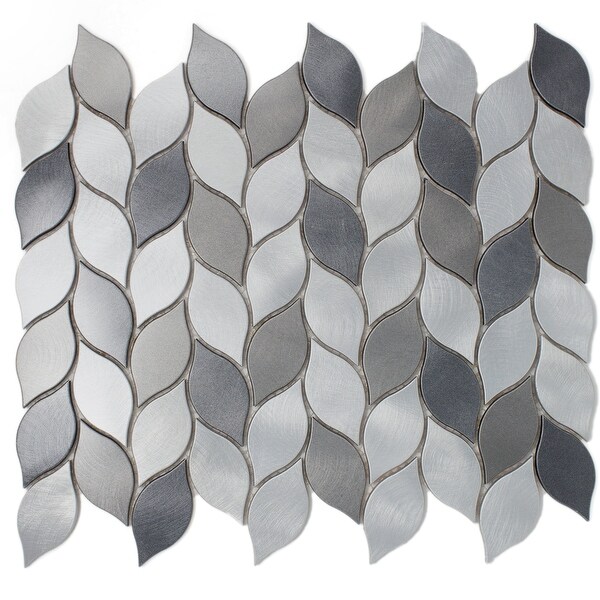 TileGen. Leaf Shape 1.25" x 2.75" Aluminum Metal Mosaic Tile in Silver/Gray Wall Tile (10 sheets/11sqft.). Opens flyout.