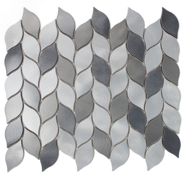 Shop Tilegen Leaf Shape 1 25 X 2 75 Aluminum Metal Mosaic Tile In Silver Gray Wall Tile 10 Sheets 11sqft Overstock 27973502
