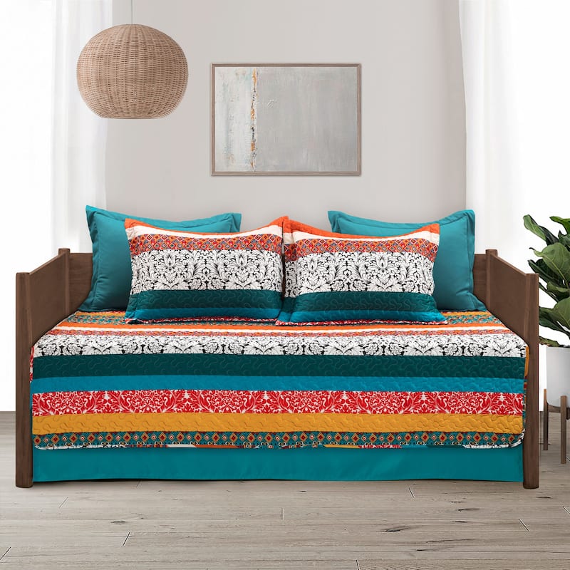 Lush Decor Boho Stripe Quilted Daybed Cover - Turquoise/Tangerine