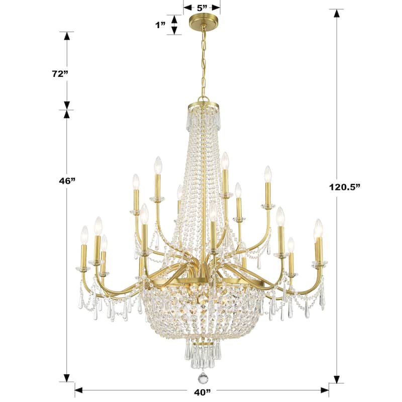 Haywood 22 Light Aged Brass Chandelier - 40"W x 46"H x 40"D
