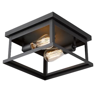 2-Light Flush Mount Ceiling Lights,Black Finish