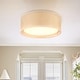 preview thumbnail 3 of 8, WINGBO Modern 3-Light Flush Mount Ceiling Light Fixture with Rattan & Fabric Double Drum Shade