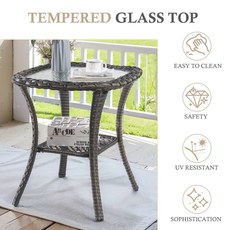 Meyreso 5-Piece Outdoor Patio Wicker Fire Pit Conversation Set with 5-Inch Thick Olefin Cushions