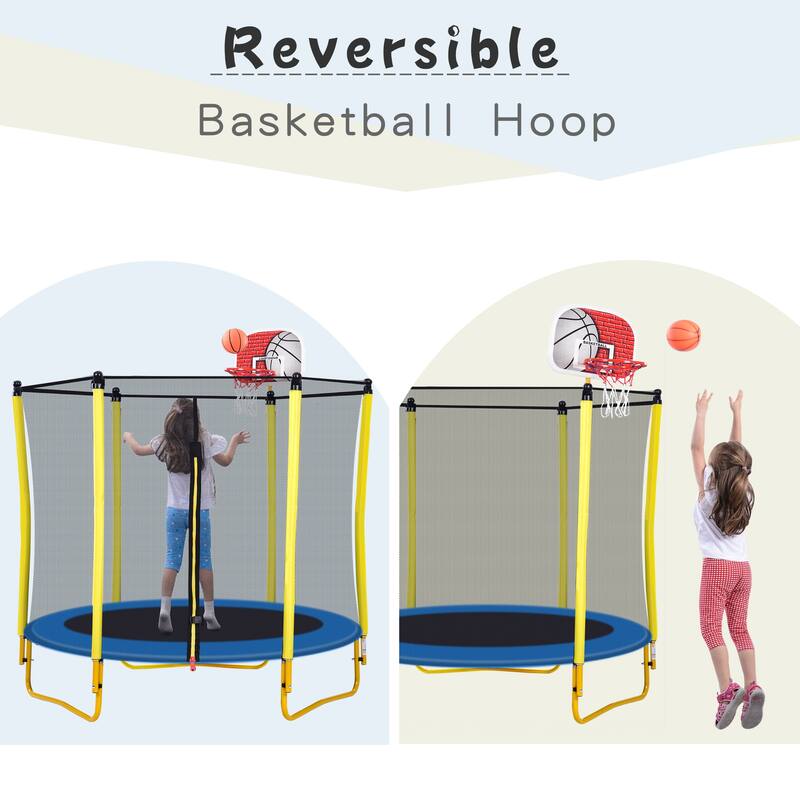 Trampoline Outdoor & Indoor Mini Toddler Trampoline with Enclosure, Basketball Hoop and Ball Included