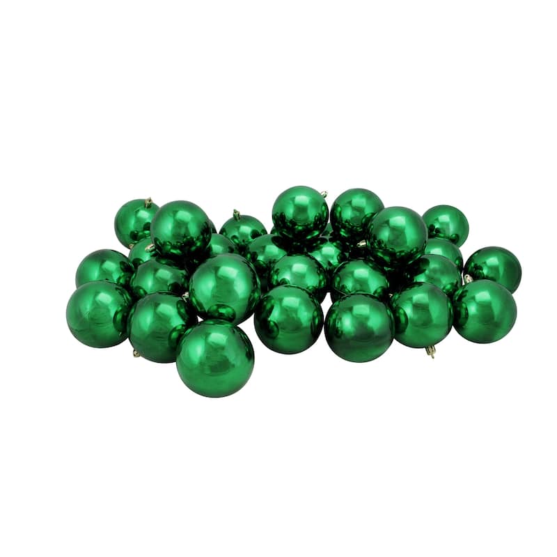 32ct Xmas Green Shatterproof Shiny Christmas Ball Ornaments 3.25"