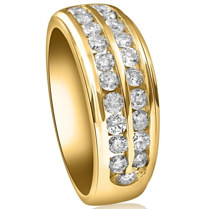 1 Ct Lab Grown Diamond Mens Double Row Wedding Ring 10k Yellow Gold