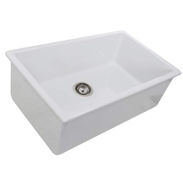 slide 2 of 13, White 30 Inch Fireclay Undermount or Topmount Kitchen Sink - 30" x 18" x 9.75"