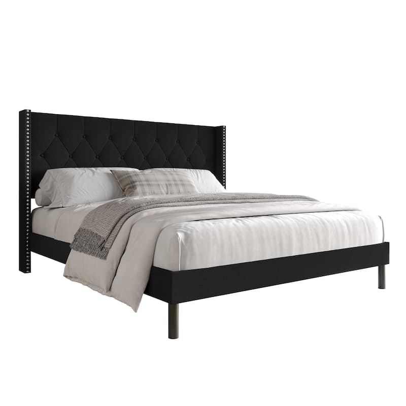 Clayfell Cicero Tufted Upholstered Wingback Panel Bed