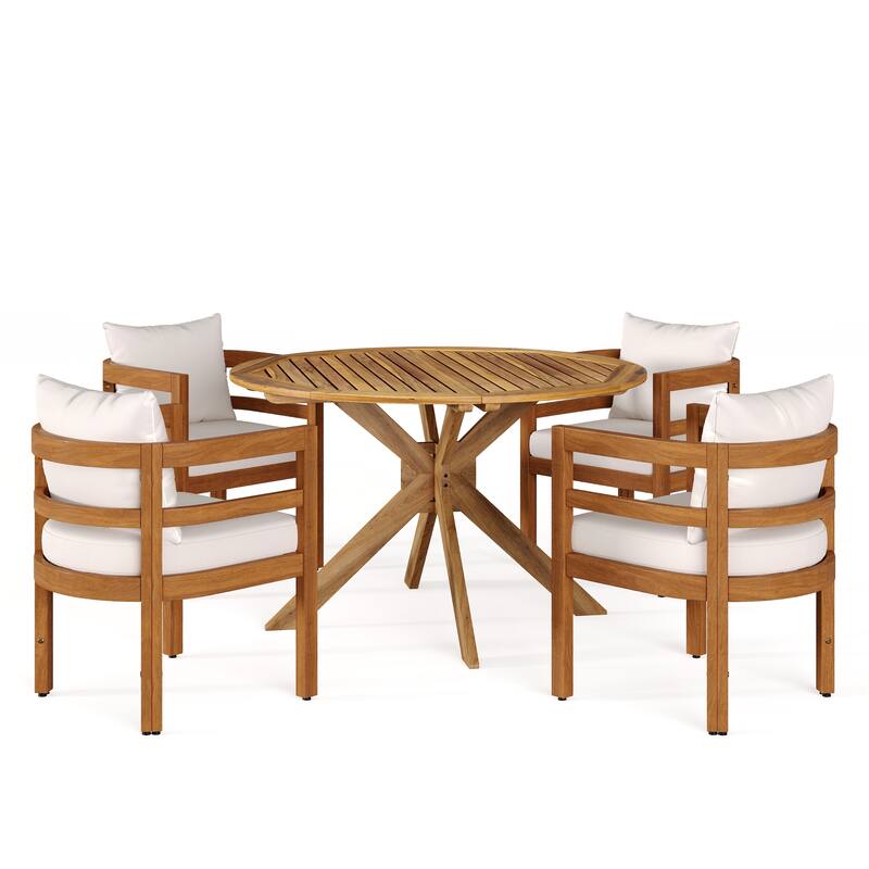 Christopher Knight Home - Harborlane Outdoor Acacia Wood 5-Piece Patio Dining Set with Cushioned Chairs