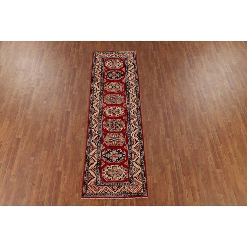 Red Kazak Oriental Runner Rug Hand-Knotted Wool Carpet - 2'9" x 9'3"