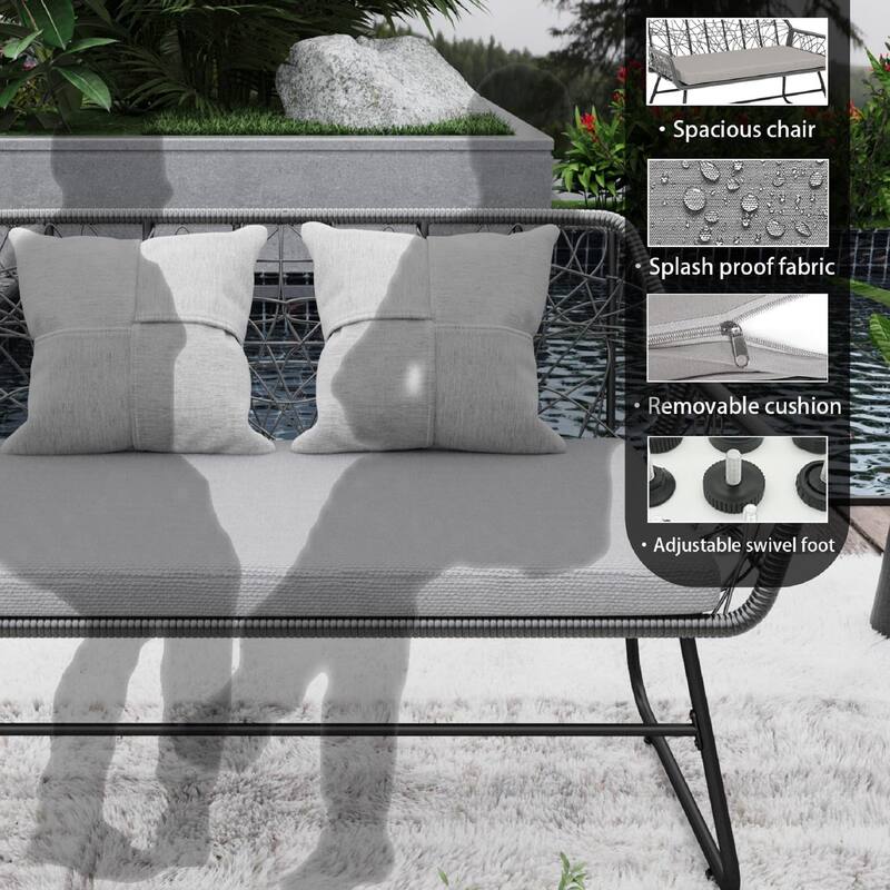 4-Piece Outdoor Rattan Sofa Set with Glass Table & Waterproof Cushions