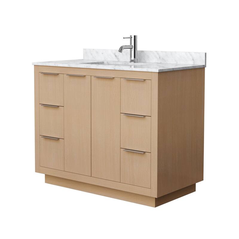 Wyndham Collection Maroni 42" Free Standing Single Basin Vanity Set - Light Straw / White Carrara Marble Top / Brushed