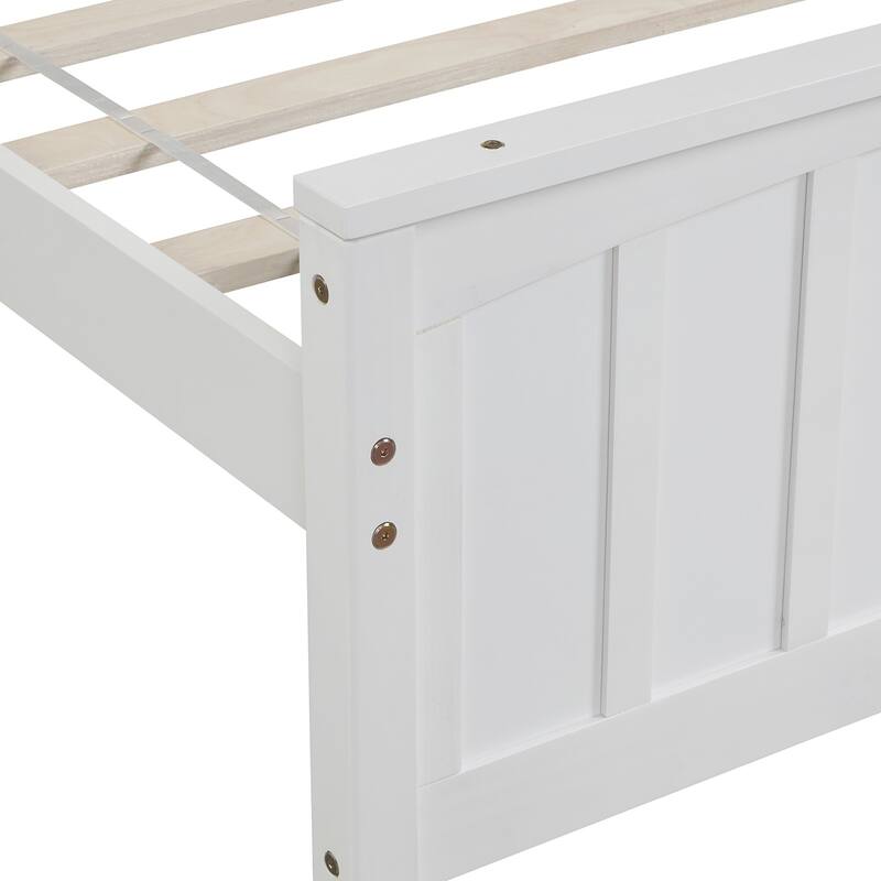 Twin Size White Wood Platform Bed with Headboard and Footboard