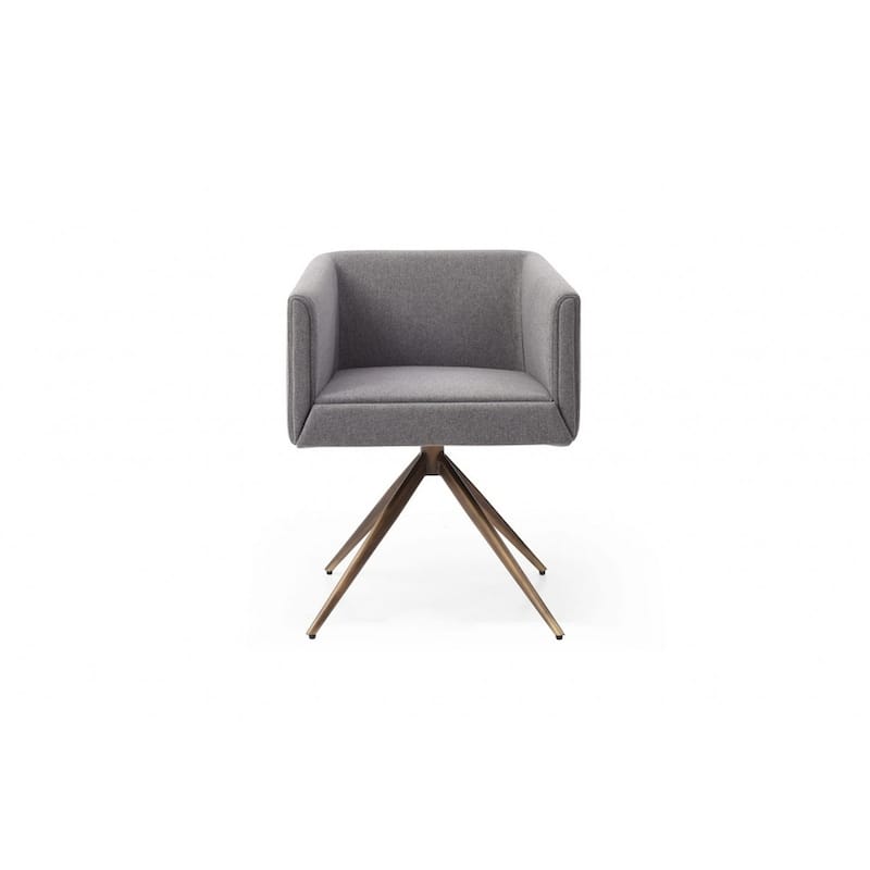 Dark Gray And Brass Upholstered Fabric Dining Arm Chair