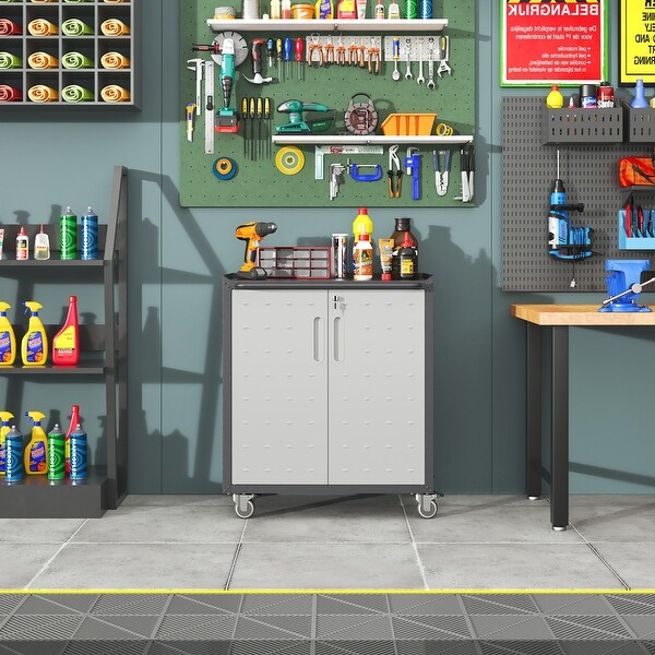 Heavy-Duty Metal Garage Storage Cabinet with Wheels - Sturdy and
