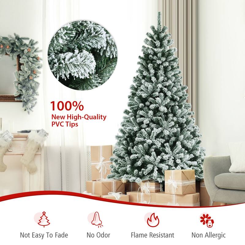 Gymax 6/7/8 FT Pre-lit Artificial Christmas Tree Snow Flocked Full