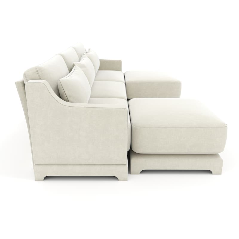 105.9" Chenille 3-Seater Sofa with 2 Movable Ottomans, Lumbar Pillow, High-Resilience Sponge and Wooden Base