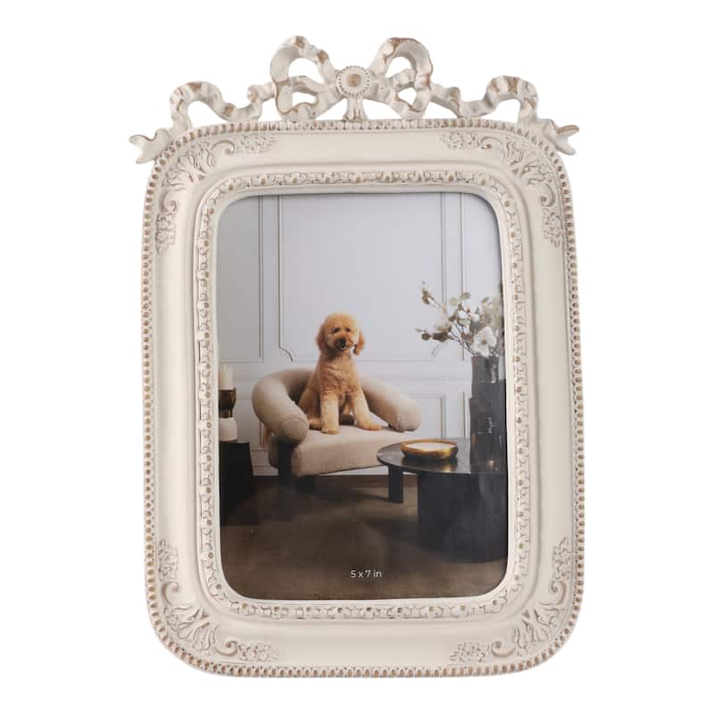 Polyresin Glass Photo Frame Ornate Carved Boho Design - 10" Ivory