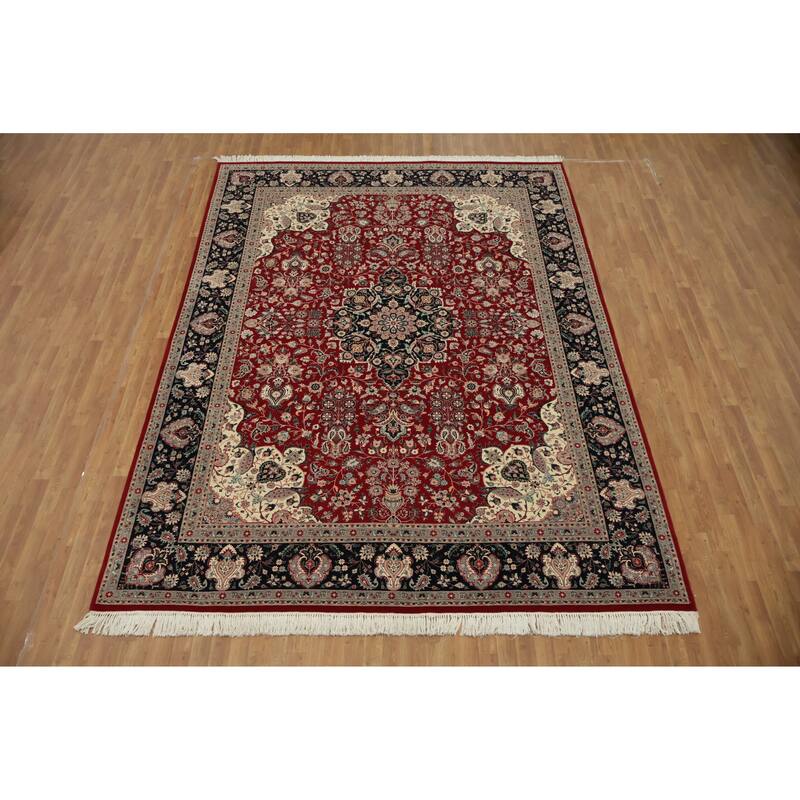 Hand Knotted Oriental 100% Wool Carpet Traditional Floral Red Tabriz Area Rug - 12' 3'' X 9' 1''