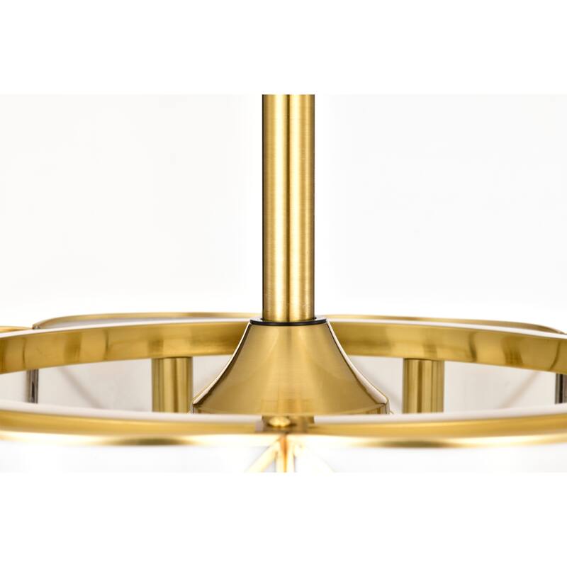 Strancta Scalloped Round White Gold Trim Tiffany Glass Lighted Ceiling Fandelier with Remote