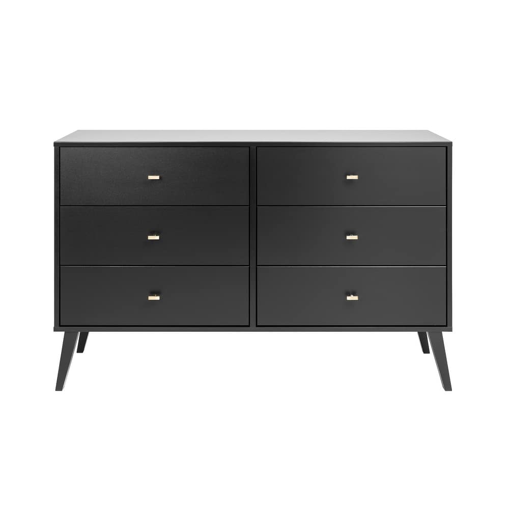 Prepac Milo Mid-Century Modern 6 Drawer Double Dresser for Bedroom, Chest of Drawers, Contemporary Bedroom Furniture
